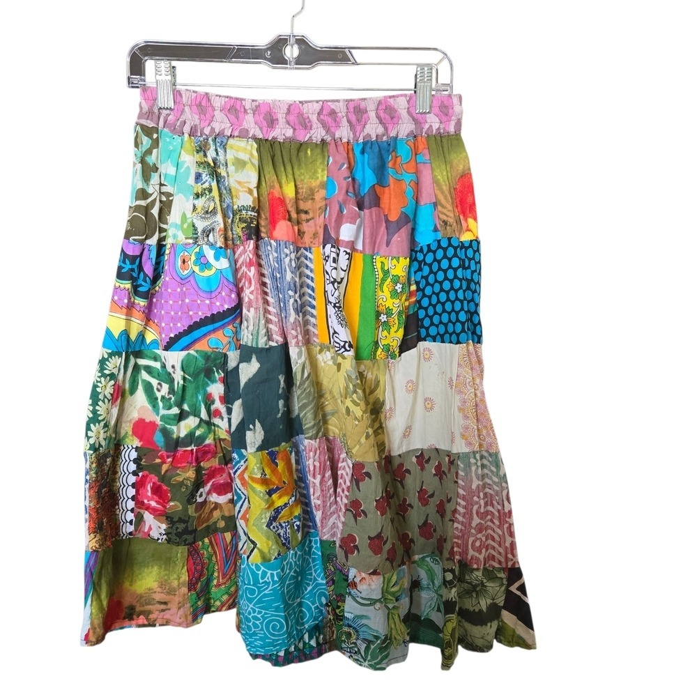 Jack Pot New York Cotton Patchwork Bohemian Midi Skirt Multicolor Lined Boho - Picture 2 of 7